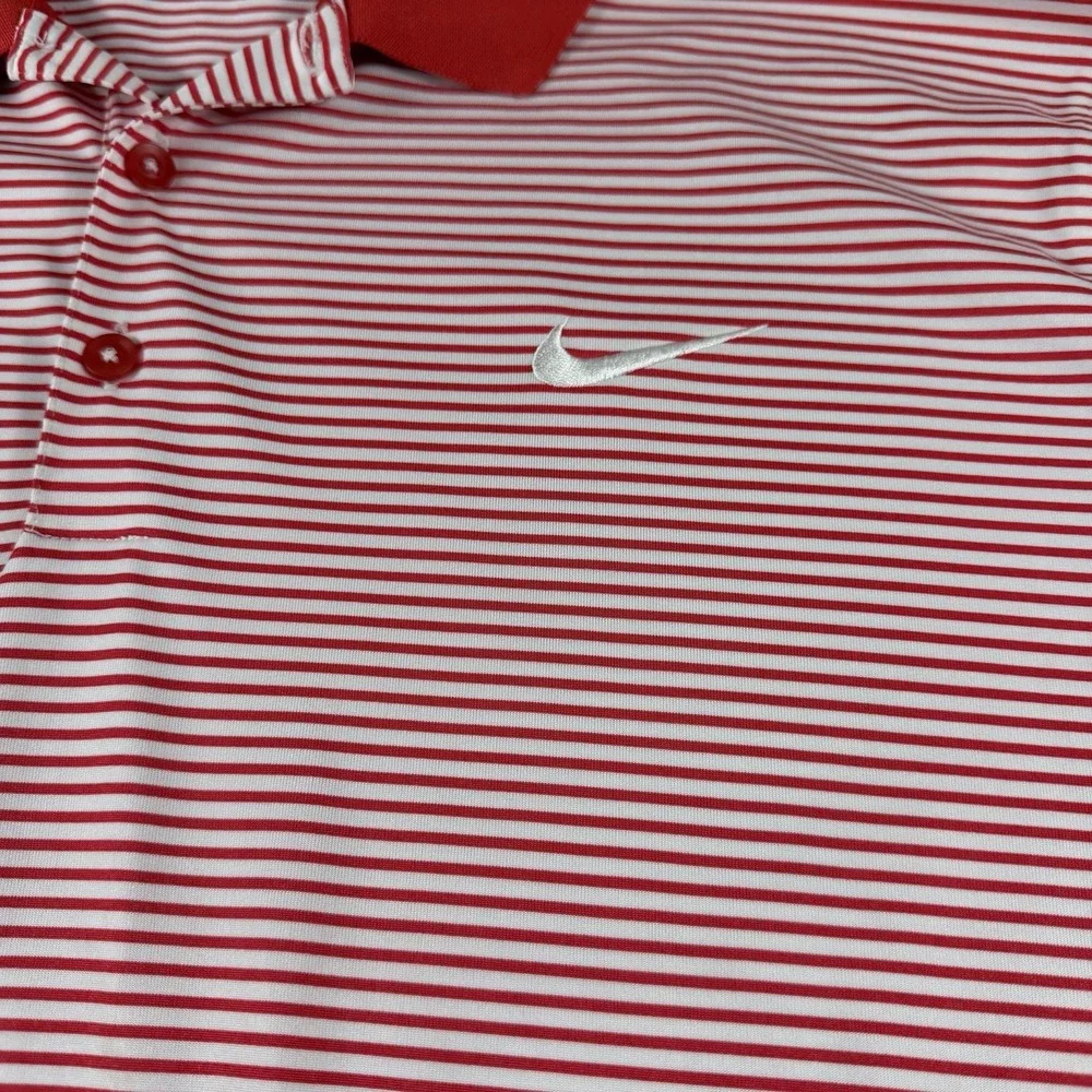 Nike Golf Dri-Fit Polo Shirt Mens XL Red White Striped Swoosh Athletic